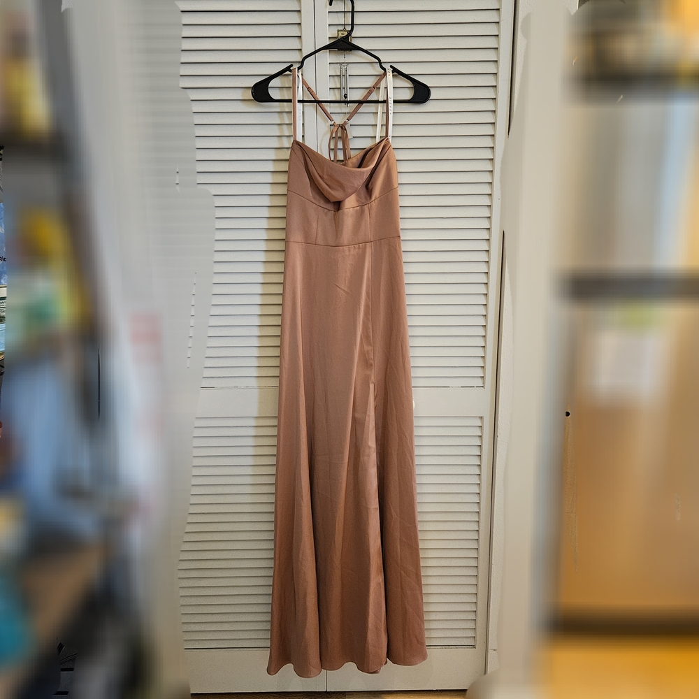 Azazie "Clove" Stretch Satin Gown In Bronze
